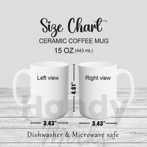 Taza de café con leche de 15 oz Tabla de tallas / Taza de cerámica Guía de tallas para Printify Print on Demand