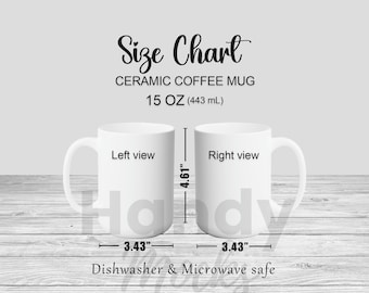 15 oz White Coffee Mug Size Chart Mockup (Digital Download)