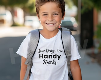 Kids Bella Canvas 3001T white tshirt mockup for summer, outdoor or kids model mockup