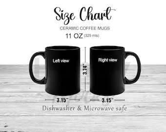 11 oz Black Mug Size Chart | Print On Demand (Digital Download)