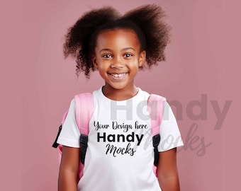 Bella canvas 3001T Kids tshirt mockup, African American little black girl mockup