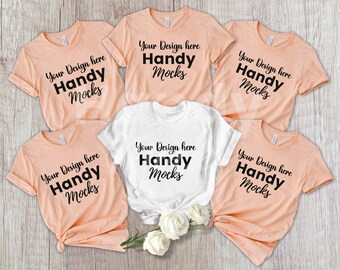 Peach & White Bella Canvas 3001 Mockup, Bridal Party T-Shirts (Digital Download)