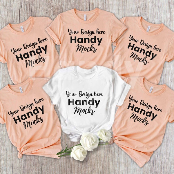 Peach and White Bella Canvas Mockup for Bridal Party, Group tshirt mockups or bachelorette shirts