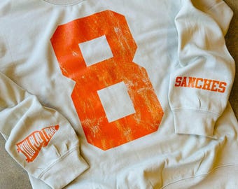 Custom Varsity Number or Letter Sweatshirt, Distressed Block Prin Personalized Crewneck, Team Birthday or City Sweater, Vintage Team Sweater