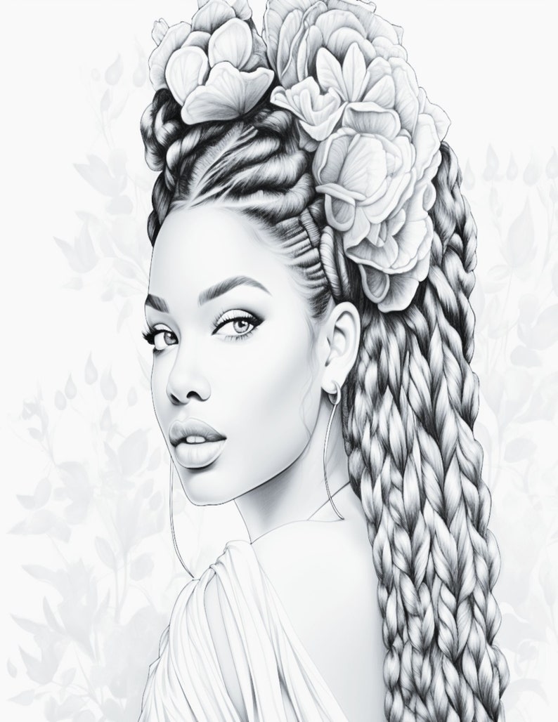 Printable Adult Coloring Pages, Flowers, Grayscale and Fade Portrait