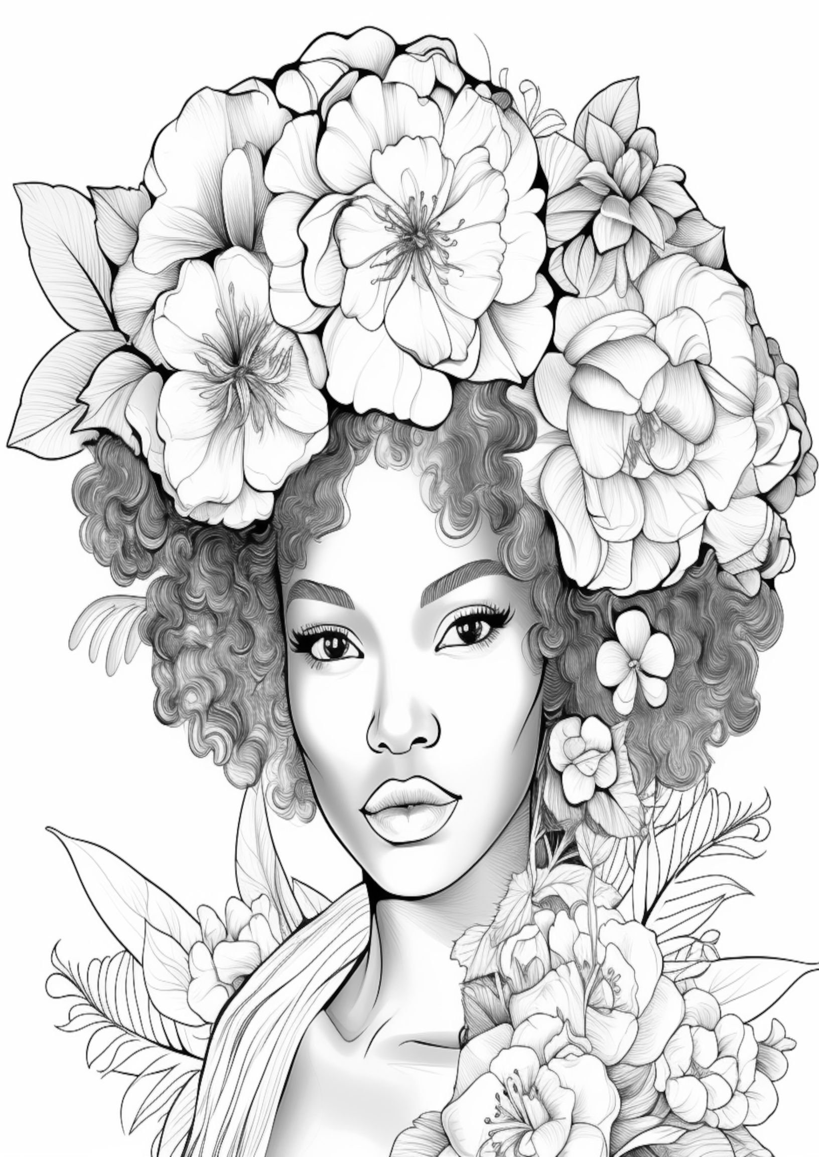 Buy Botanical Beauties: Black Girl Coloring Book For Adults: 50 Portraits  of Beautiful Black Women with Flowers and Various Hairstyles