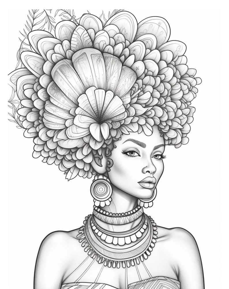 Printable Coloring Pages, African Woman, Grayscale Portrait ...