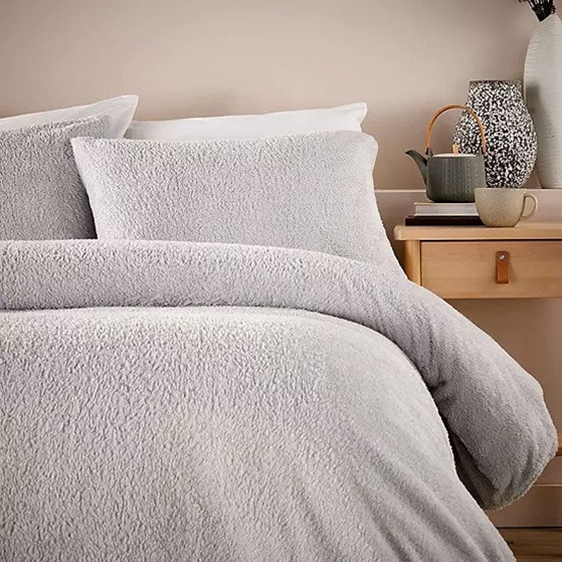 Vantona Essentials Range Teddy Fleece Duvet Cover Set Grey Etsy UK