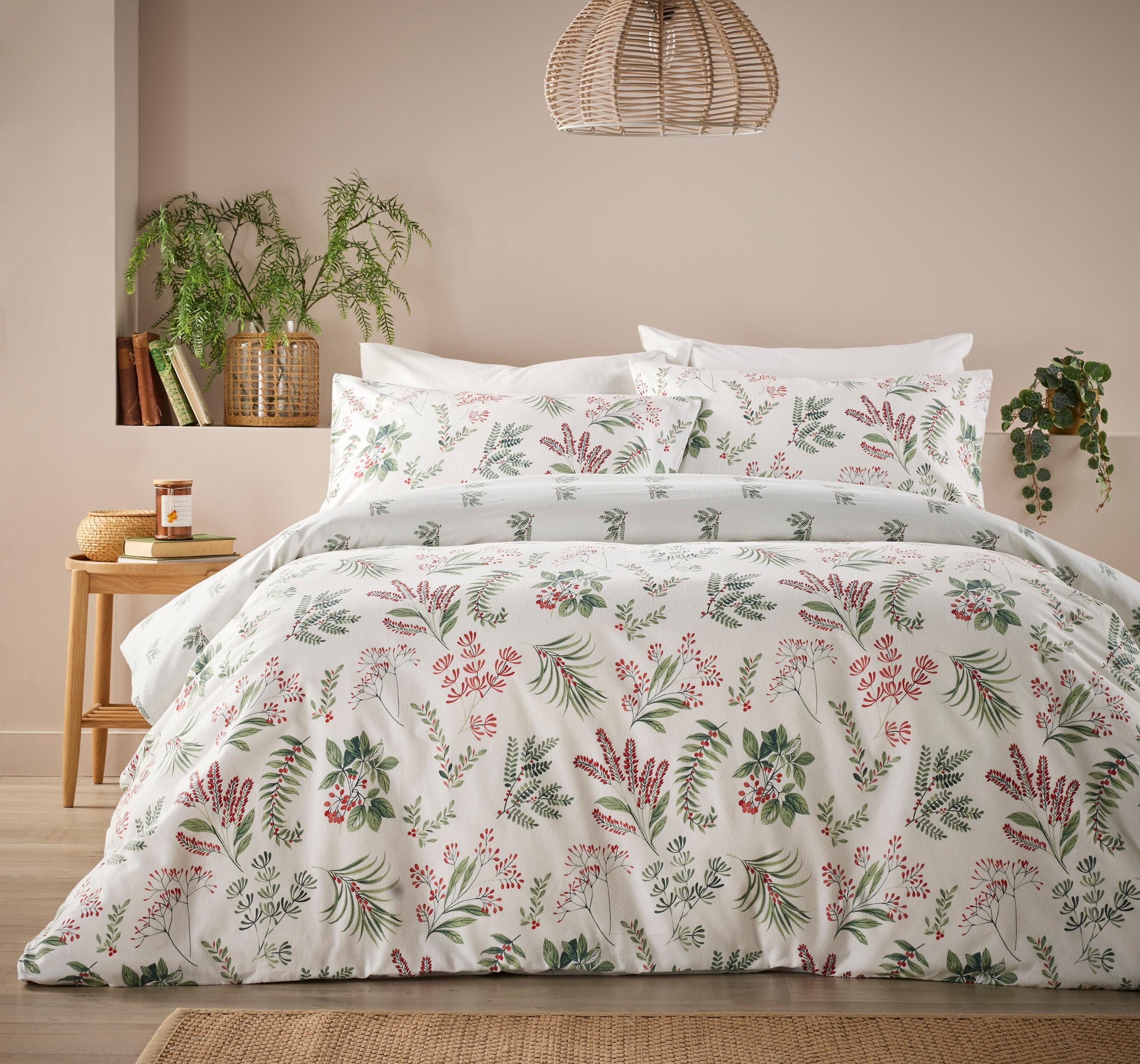 26 Festive Christmas Bedding Sets for a Merry Bedroom Makeover: Cozy Up Your Space with Holiday Cheer! 2 Festive Sprigs Flannelette Duvet Cover Set - Christmas Bedding