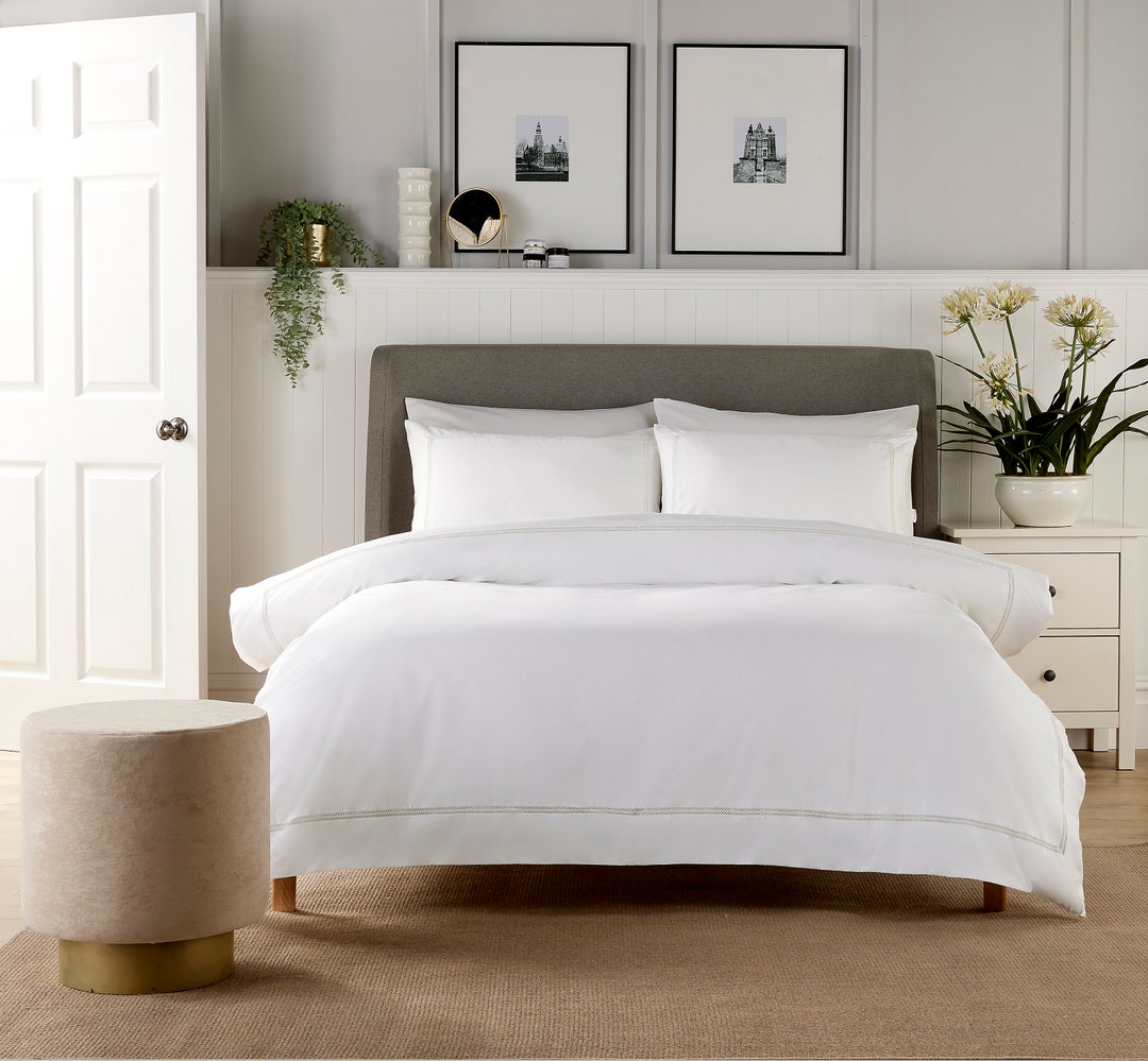 Vantona Hotel Collection Inserted Lace Duvet Cover Set White Etsy UK