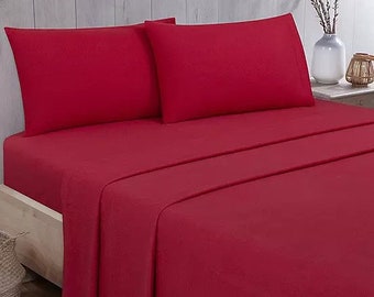 Vantona Flannelette Brushed Cotton Fitted, Flat Sheets & Pillowcase - Red (Sold Separately)