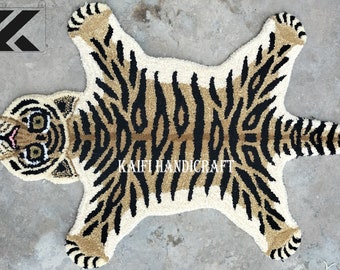 Handgetufteter Tigerteppich: Wollteppich, 100 x 150 cm