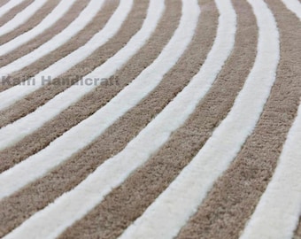 Beige Cream Liner Hand Tufted Wool Rug 8x10 for Living room Bedroom rug