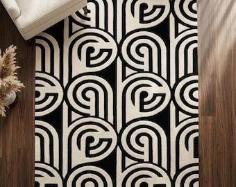 Black Ivory Geometric Tufted Rug 9x12 , Modern Abstract Rug for Bedroom 10x14