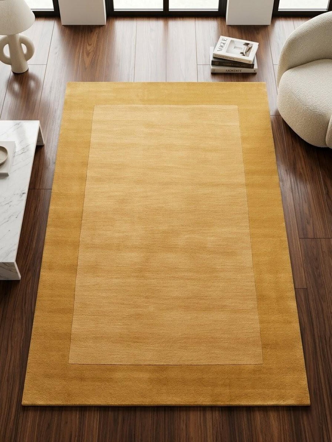 Mustard Color Hand Tufted Rug 8x10 Modern Solid Wool Area Rugs for ...