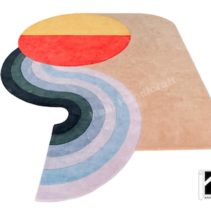 Odd Shape Handmade Wool Rug: Multi-Color Luxe Design (8x11 ft)