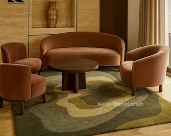 Green Handmade Tufted Wool Rug| Abstract Organic Pattern 8x10ft