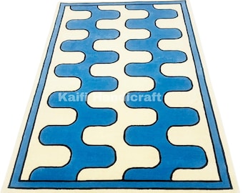 Hand-Tufted Swings Wool Rug: Modern Geometric Carpet, 6x9 ft