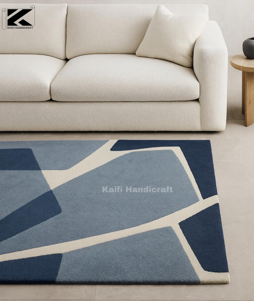 Modern Blue Abstract Hand Tufted Wool Rug – Geometric, Contemporary ...