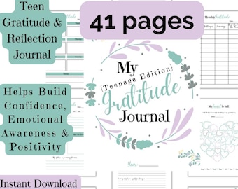 Teen Gratitude Journal for Mental Health & Anxiety | Printable Self Reflection PDF