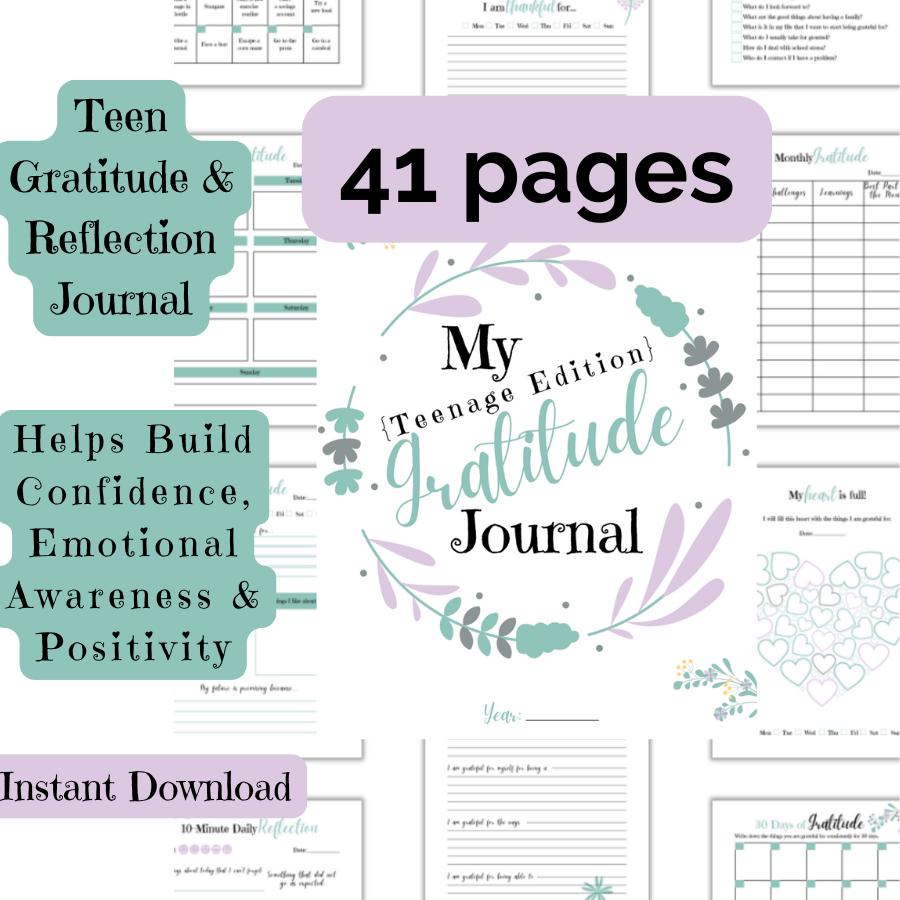 Teen Gratitude Journal for Mental Health & Anxiety Printable Self Reflection PDF