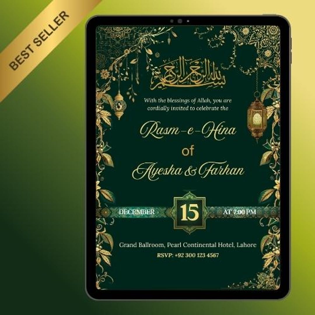 Canva Rasm Rasm E Hina Invitation Card Canva Template | Mehndi Ceremony Editable ...