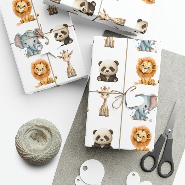 Baby Zoo Animal Gift Wrapping Paper, Baby Shower Gift Wrapping Paper, Baby Giftwrap