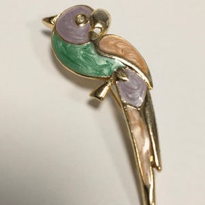 Raro spilla vintage in smalto con pappagallo, ara, parrocchetto, in oro e strass, elegante spilla retrò