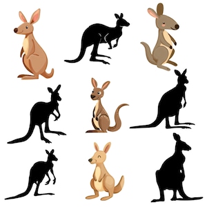 Set von 10 Entzückende Känguru Silhouette und Clip Art Digital Download SVG Files