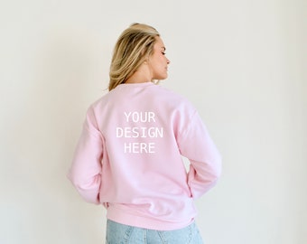 Gildan 18000 Mockup | Gildan Light Pink Back of Sweatshirt Mockup | Sweatshirt Model Mockup | Gildan 18000 Light Pink | Gildan Pink Mockup