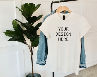 Gildan 64000 t-shirt mockup natural, lifestyle mockup, Gildan Mockup, natural tee Mockup, Model Mockup, creme mockup