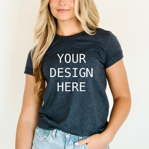 Bella Canvas 3001 heather midnight navy t-shirt mockup, Bella Canvas Shirt, navy tee Mockup, Model Mockup, blue mockup, tee mock