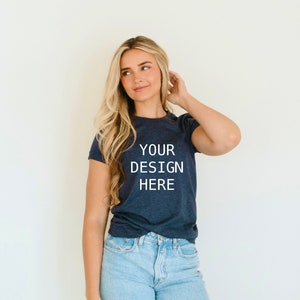 Bella Canvas 3001 heather midnight navy t-shirt mockup, Bella Canvas Shirt, navy tee Mockup, Model Mockup, blue mockup, tee mock