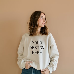 Gildan 18000 Mockup | Gildan Sand Sweatshirt Mockup | Sweatshirt Model Mockup | Gildan Sand | 18000 Sand