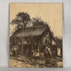 Time Etched Tale of an Old Barn Wooden Canvas Art, Etched Wooden Wall Art, Etched Wooden Canvas and Stand
