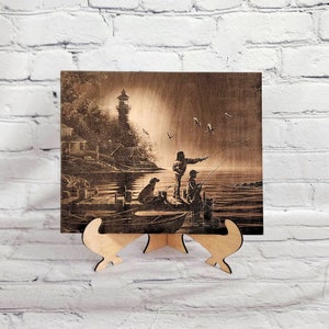 Seas the Day Wooden Canvas Art, Etched Wooden Wall Art, Etched Wooden Canvas and Stand