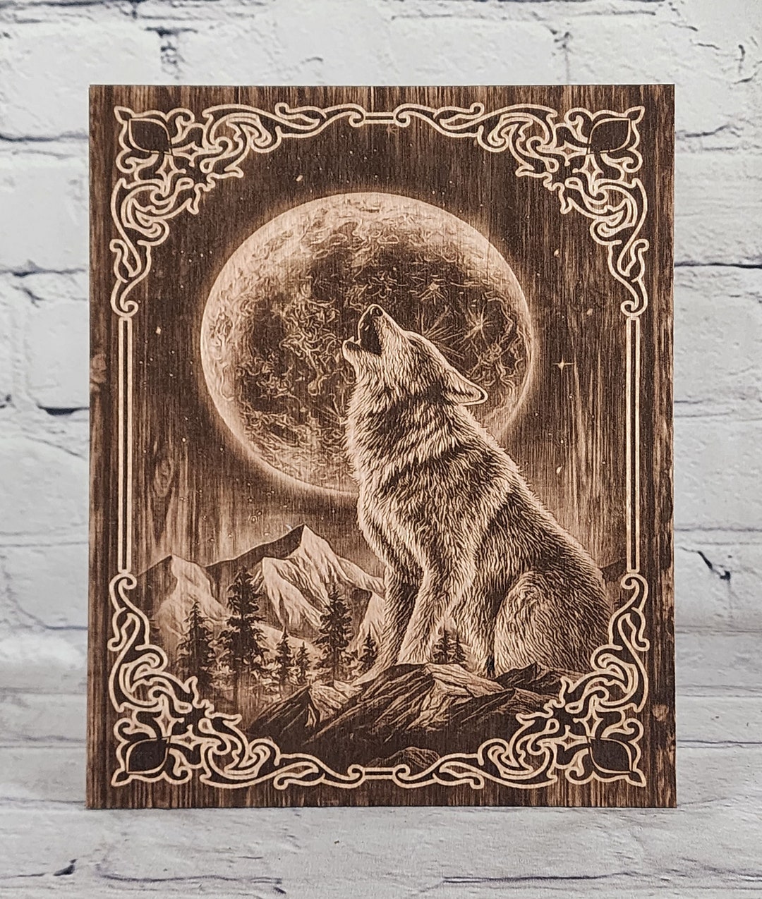 Howling at the Moon Wooden Canvas Art Etched Wooden Wall Art Etsy