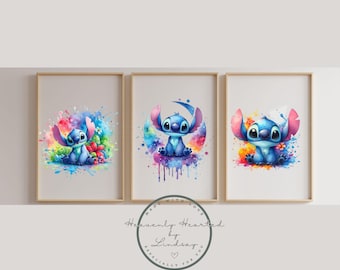 Stitch Disney aquarelprint set, kinderkamerdecoratie