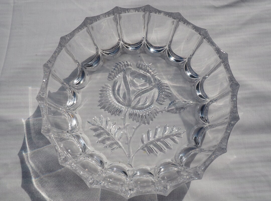Glass Bowl Rose Etching Etsy