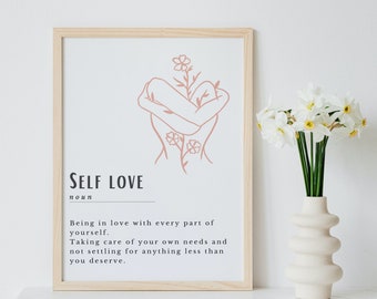 Self love definition print, wall art, home decor, self love, digital download