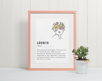 Growth definition, wall decor, printable wall art, personal growth, digital download, wall decor