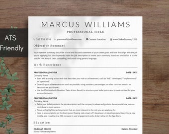 Modern Resume and Cover Letter Template ATS CV Template Resume Word Professional Minimalist Resume