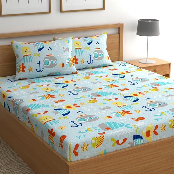 Bedsheet set all around Fitted collection Kid's cartoon Fun room in joyful color for king size beds with 2 large pillow covers by D Imports