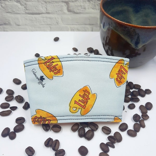 Reusable Fabric Coffee Sleeve - Made with Luke's Gilmore Girl Fabric