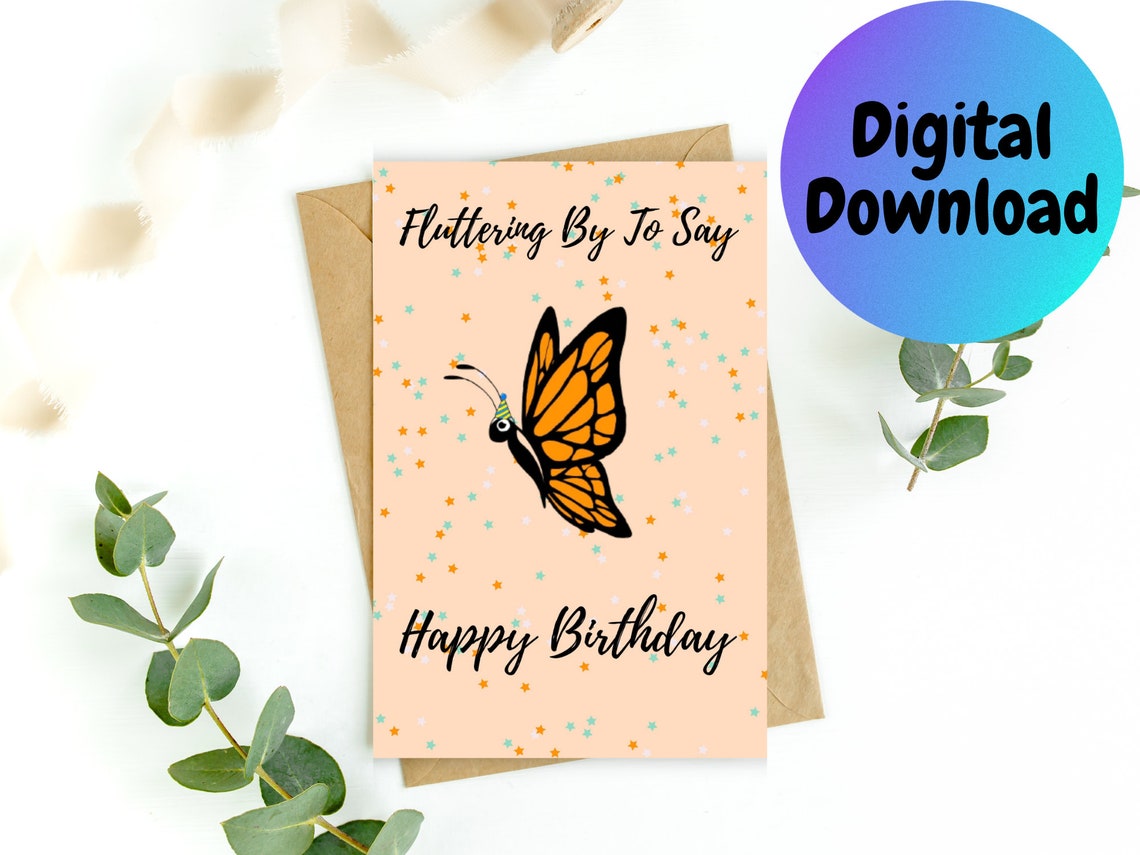 Printable Butterfly Birthday Card, Printable Birthday Card, Digital ...