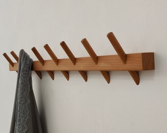 Handgemaakte massief houten kapstok: halhanger met haken
