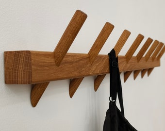 Perchero de pared/Perchero de roble hecho a mano/Perchero moderno con ganchos