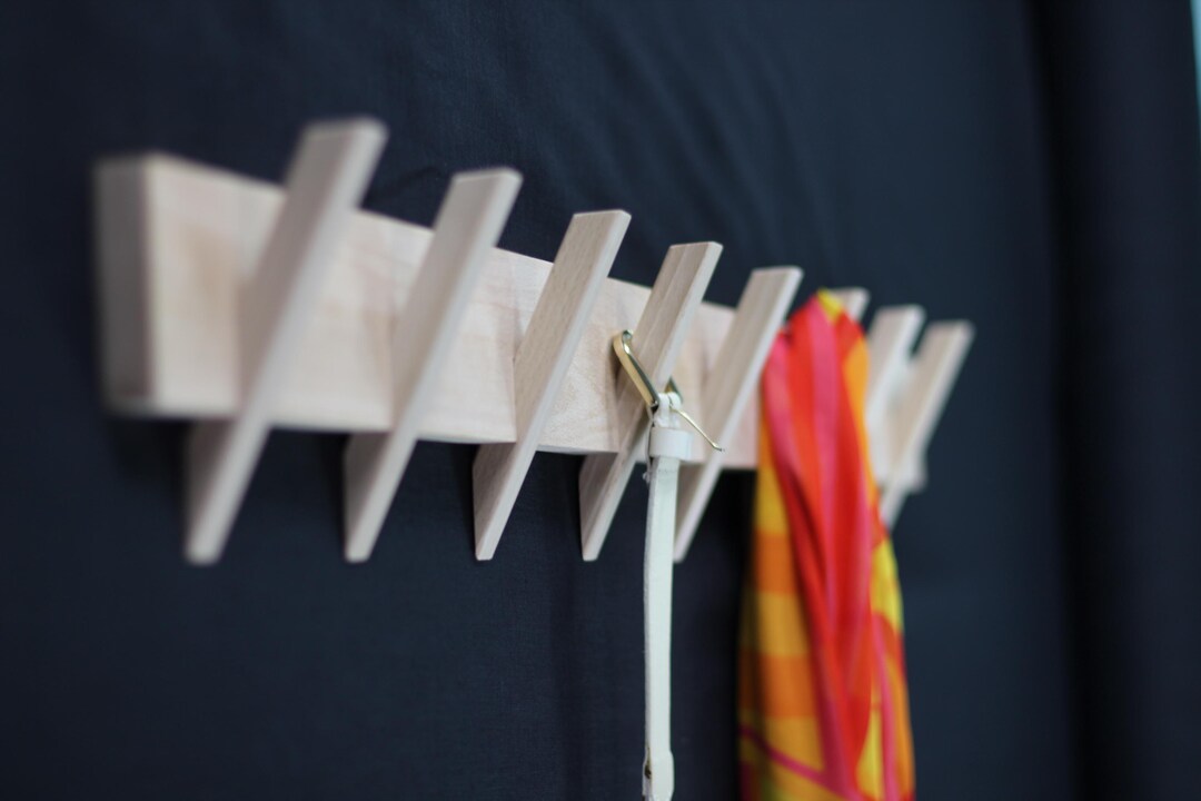 Angled Coat Rails Modern Beech Wall Coat Rack: Entryway Organizer With Angled Hooks - Etsy