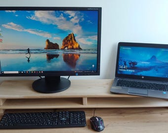 Supporto per monitor in legno massello di ciliegio fatto a mano: rialzo ergonomico per scrivania