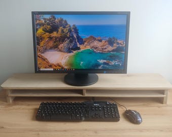 Handmade Solid Oak Monitor Stand: Ergonomic Desk Riser